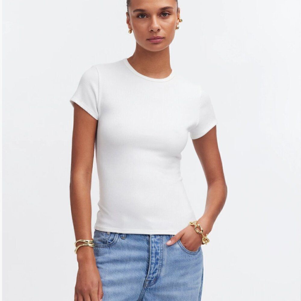 Madewell ns158 white Drapey Rib Tee NWT